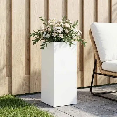 vidaXL Vază pentru Grădină Alb 20 x 20 x 40 cm Oțel laminat la rece