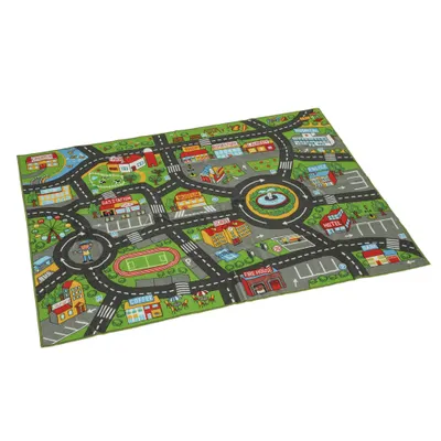 AIYAPLAY Covoraș de joacă pentru bebeluși, covor 200x150x0,5 cm, antiderapant cu bază antiderapantă, motiv oraș pentru camera copiilor | Aosom Romania
