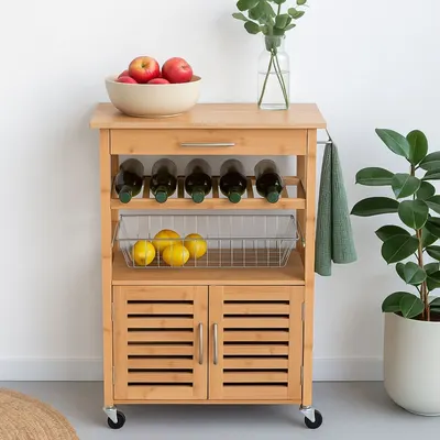 Dulap Bucătărie pe Roți – 60x36x88 cm – Design Modern, Lemn & Inox – Excellent Houseware