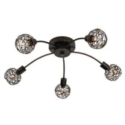 Corp de iluminat cu 5 abajururi, echipat cu becuri halogen cu dulie G9 , 5X28W , lumina calda, maro
