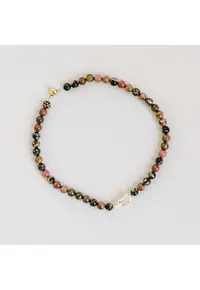 Colier din pietre semipretioase Rodonit si perla de cultura baroc - cupru - multicolor - handmade
