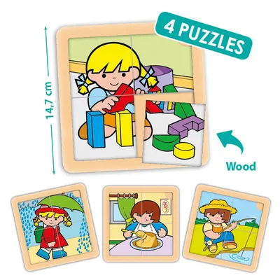 Set de 4 puzzle-uri din lemn (4 piese)