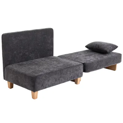 HOMCOM Fotoliu Extensibil cu Perne și Buzunare, 70x70x80cm, Gri Închis | Aosom Romania