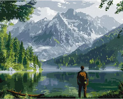 Set pentru pictură după numere Ideyka - Peisaj montan, 40 x 50 cm