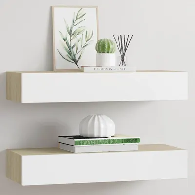 vidaXL Rafturi de perete pentru sertare, 2 buc., stejar și alb, 60x23,5x10cm, MDF