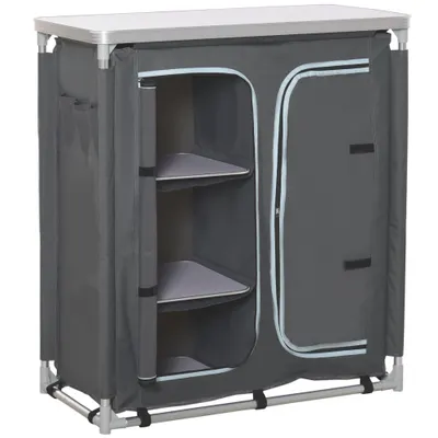 Outsunny Bucatarie de Camping, 3 Etajere și Geanta de Transport, Cadru din Aluminiu 96Lx49.5Px104cm Gri | Aosom Romania