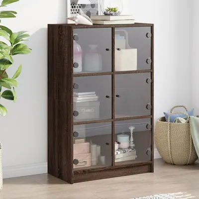 vidaXL Dulapuri înalte cu uși stejar maro 68x37x109 cm, lemn prelucrat