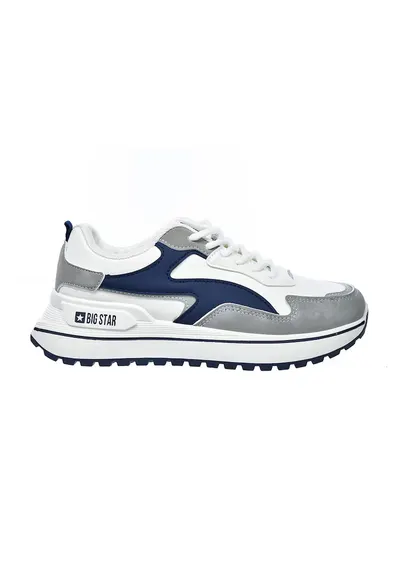 Pantofi sport din piele ecologica cu model colorblock - Alb/Gri/Bleumarin