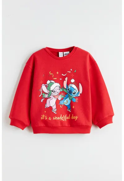 Bluza de trening din amestec de bumbac cu imprimeu de Craciun - Rosu vermillion