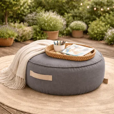 Fotoliu tip puf rotund Premium MeowBaby Outzy Drift Dlay Taupe Bean bag