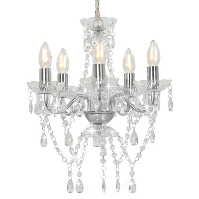 vidaXL Candelabru cu mărgele de cristal, argintiu, rotund, 5 x E14