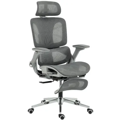 HOMCOM Scaun de birou ergonomic cu cotiere 4D, tetieră și adâncime șezut reglabile, plasă, gri | Aosom Romania