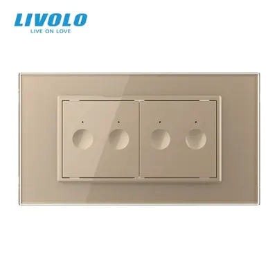 Intrerupator tactil dublu Zigbee + Intrerupator tactil dublu Zigbee, 4M, cu rama sticla Auriu