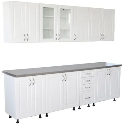 Bucatarie Zebra 260 cm din MDF Alb Mat cu blat termoizolant imitatie gri