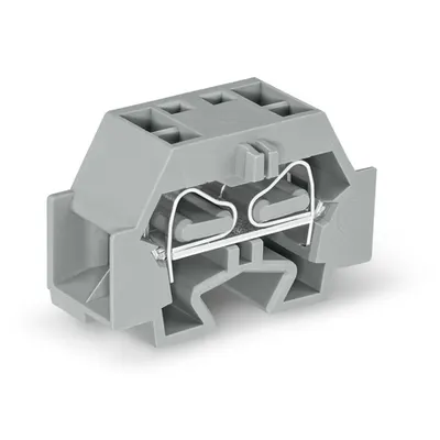 4-conductor terminal block; without push-buttons; with snap-in mounting foot; for plate thickness 0.6 - 1.2 mm; Fixing hole 3.5 mm Ø; 4 mm²; CAGE CLAMP®; 4,00 mm²; gray