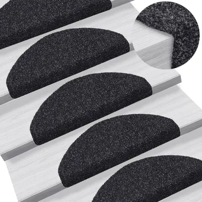 vidaXL Covorașe autoadezive pentru scări, 15 buc., 65x21x4 cm, negru, semirotunde, mari