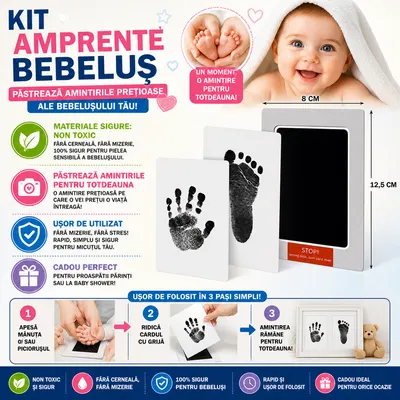 Kit amprenta cu tus non-toxic, pentru maini si picioare bebelusi