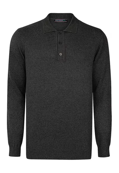 Pulover polo de bumbac - Gri antracit