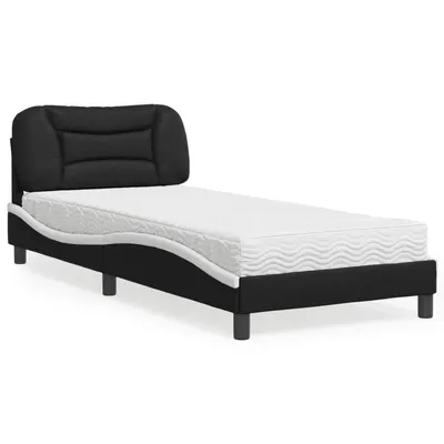 vidaXL Pat cu saltea, Hvar, negru și alb, 80x200 cm, piele ecologică