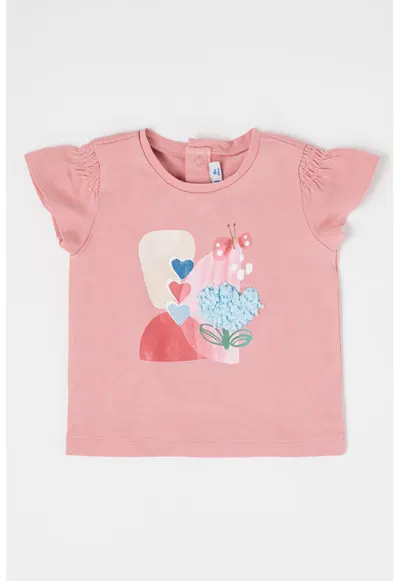 Tricou din amestec de bumbac cu model grafic - Roz prafuit