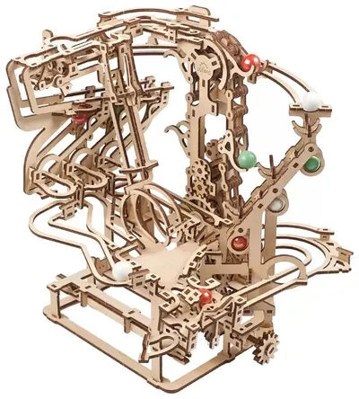 Puzzle 3D din lemn Ugears din 400 piese - Pistă pentru bile de marmură