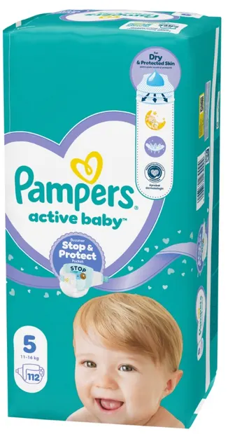 Scutece Pampers Active Baby - Mărimea 5, 11-16 kg, 112 bucăți