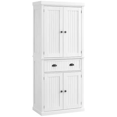 HOMCOM Dulap de bucătărie bufet multi-depozitare rafturi reglabile 4 uși sertar mare 76,2 x 40,2 x 183 cm alb | Aosom Romania