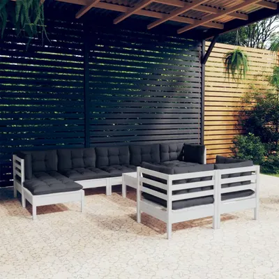 Gossi set mobilier gradina cu perne, 10 piese, alb, lemn masiv pin