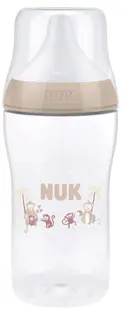 Biberon cu tetină din silicon NUK Perfect Match - 260 ml, mărimea M, 3 luni+, maimuţă, bej