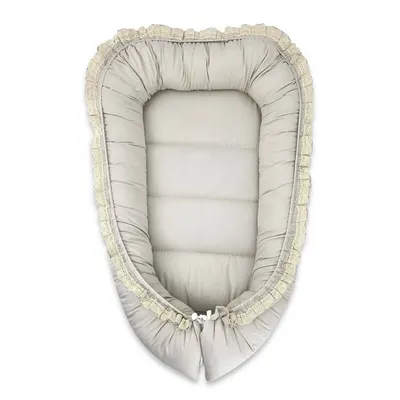 Cosulet bebelus, MimiNu, Premium, Pentru dormit, Baby Nest 55 x 75 cm, Cu Volanase si dantela, Husa 100% bumbac, Din bumbac certificat Oeko Tex Standard 100, Grey