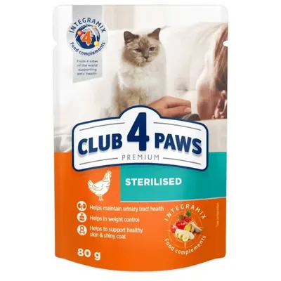 Hrana umeda premium pisici, Club 4 Paws Sterilised, Pui, 80 g