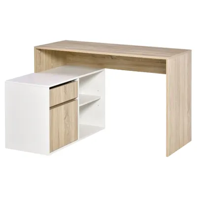 Birou unghiular din lemn cu un sertar, un dulapior si doua rafturi deschise, din PAL 120x92x75.5cm HOMCOM | Aosom Romania