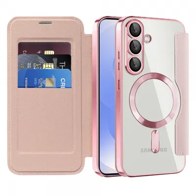 Husa MagSafe pentru Samsung Galaxy S25+ S936, Techsuit, SmartMag Book, Roz