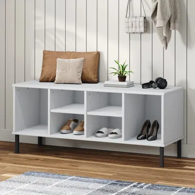 vidaXL Pantofar cu picioare metalice „OSLO” alb 106x35x45 cm lemn