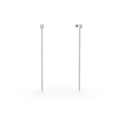 Cercei minimalisti lungi din aur alb cu diamante de 0.1ct