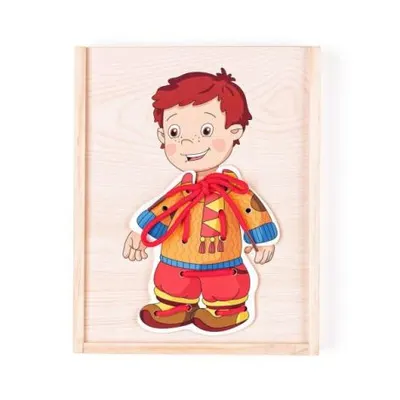Puzzle din lemn - Imbraca baietelul