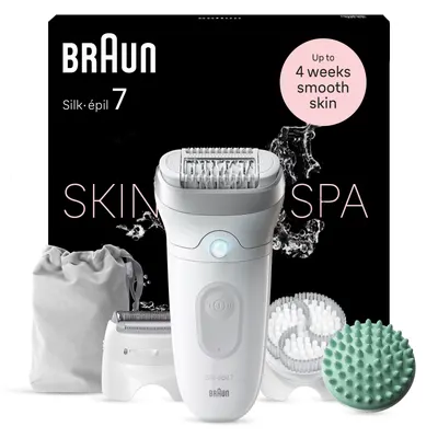 Epilator Braun Silk-epil 7 7-081 SkinSpa, Wet Dry, MicroGrip, Smart Light, 40 de pensete, 2 viteze, Cap de ras + Pieptene, Cap pentru exfoliere, Cap