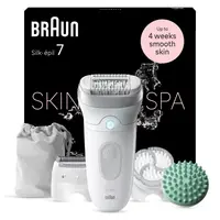 Epilator Braun Silk-epil 7 7-081 SkinSpa, Wet Dry, MicroGrip, Smart Light, 40 de pensete, 2 viteze, Cap de ras + Pieptene, Cap pentru exfoliere, Cap