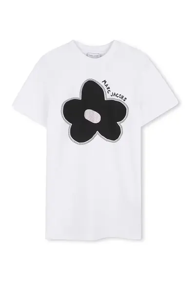 Rochie-tricou cu aplicatii de strasuri - Negru/Alb optic