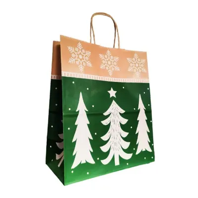 Punga din Hartie cu Manere, Model Brazi, 32 x 17 x 34.5 cm, 100 Bucati