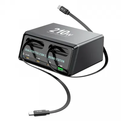 Incarcator Statie Cu Cablu USB-C OEM WLX-60E, 210W, 3A, 1 x USB-A - 3 x USB-C, Gri