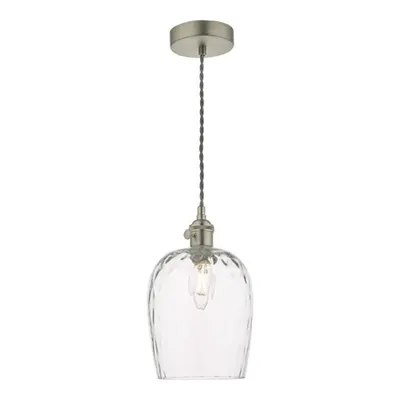 Lampa suspendata Hadano Pendant Antique Chrome With Dimpled Glass Shade