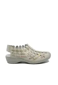 Pantofi decupati din piele naturala bej cu model impletit auriu - Bej