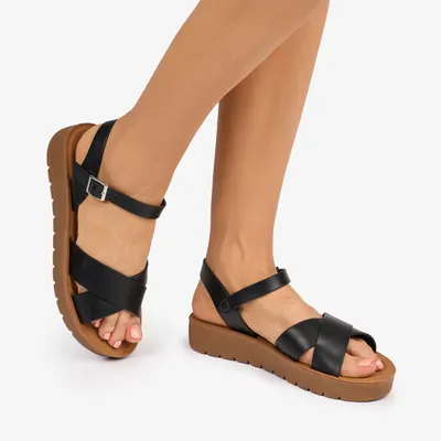 Sandale Dama din Piele Ecologica cu Bretele Model Simplu Crl1094 Culoare: Negru