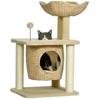 PawHut Arbore de pisici cu zgârdaioare din sisal natural, 1 cuib, coș, măciucă, plus jacinthe d'eau 45 x 40 x 74 cm bej | Aosom Romania