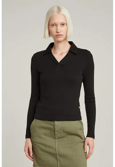 Pulover de bumbac organic cu guler polo - Negru