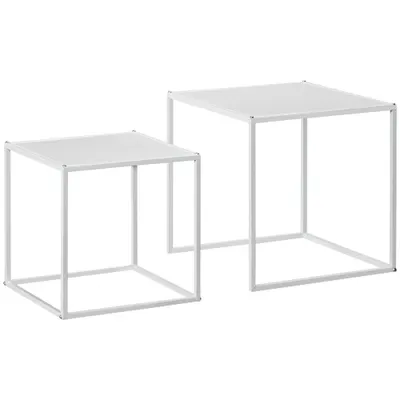 HOMCOM Set Măsuțe Cafea Patrate Stivuibile, Oțel, Design Modern pentru Living, Alb | Aosom Romania