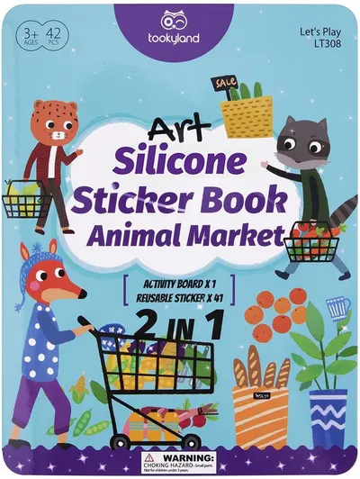 Carte cu stickere Tooky Land - Animale din piață, 2 în 1