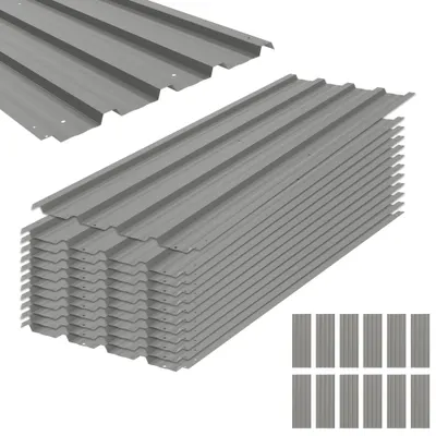 Outsunny Lot de 12 panouri din oțel galvanizat Rezistente la Intemperii, gri deschis, dim. unui panou 129L x 45l cm | Aosom Romania