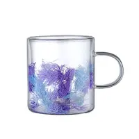 Cană cu flori uscate, violet, pereți dubli, sticlă borosilicată, 300 ml